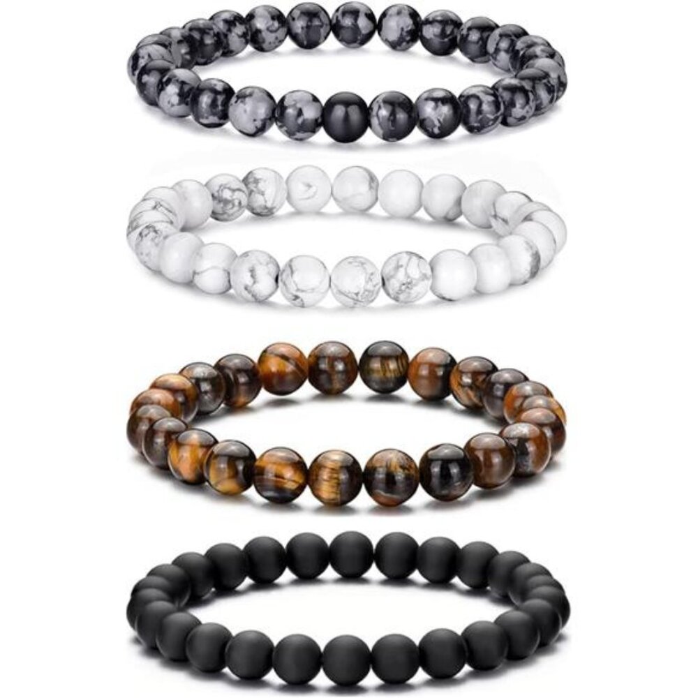 tiger eye beaded bracelet set men natural stone lava rock stretch 8mm jewelry